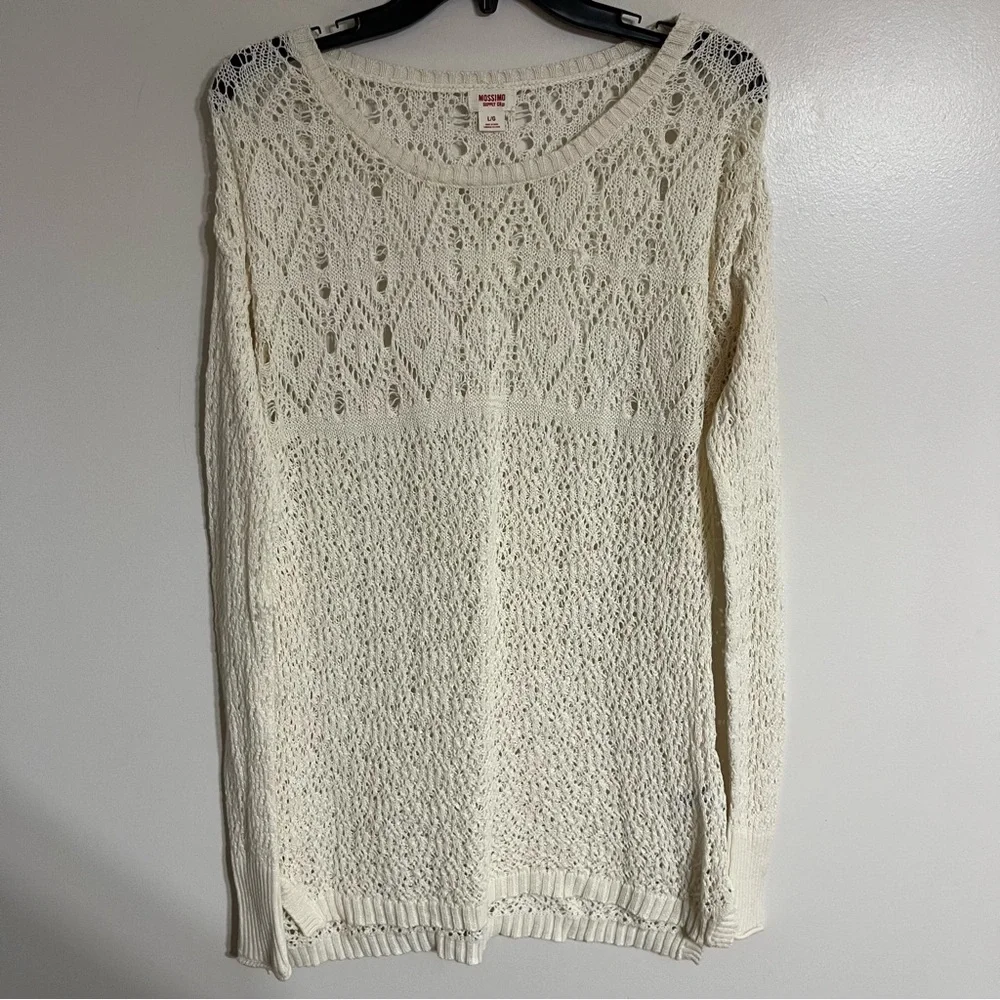 Mossimo Supply Co Cream Open Knit Crochet Cotton Sweater Large L/G‎ Cream White